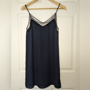 Babaton Mesh Detail Mini Dress - Navy - Size S